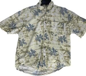 Crossings Hawaiian Shirt Men Size L Yellow Short Sleeve 100% Cotton Casual FLAW